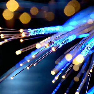 Close-up Of Fiber Optic Cables With Blue Light