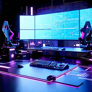 Futuristic Digital Workspace With Image, There