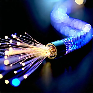 Close-up Of Fiber Optic Cables With Close-up Blue