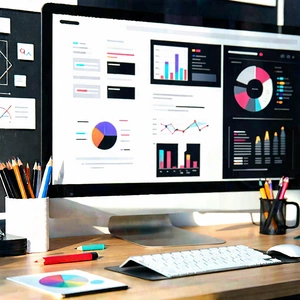 Business Abstract Design: Workplace with productivity tools on desk