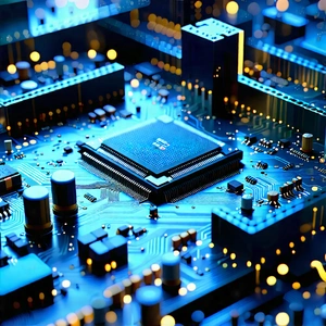 Tech Voxel Art: Close-up of electronic circuit