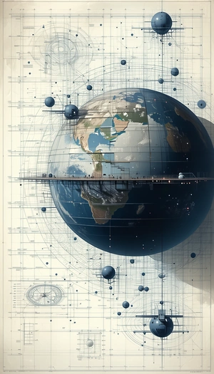 A Large, Detailed Drawing Of The Earth Is Displayed In A Book Or On A Wall