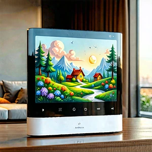 Tech Pastel Drawing: Smart Home Device With Streaming Content With Large Flat