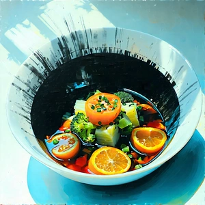 Lifestyle Charcoal Drawing: Healthy Meal Prepared With Artistic Presentation With Bowl Filled