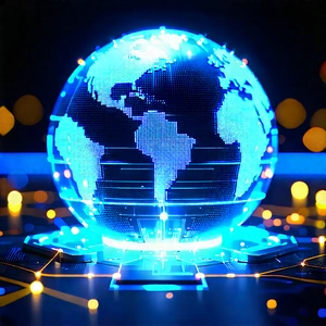 Blockchain Network Visualization With Blue, Glowing