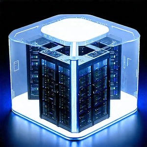 Futuristic Server Room With Large, Blue,