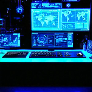 Futuristic Digital Workspace With Computer Desk