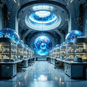 Futuristic Research Laboratory With Image, There