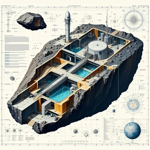 A Large, Intricate Drawing Of A Space Station Is Shown, With A Focus On The Interior
