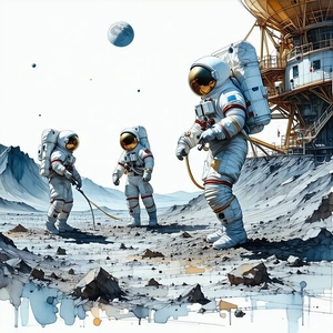 In The Image, There Are Three Astronauts Standing On A Rocky