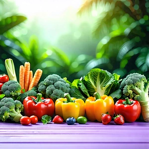 Lifestyle Long Exposure Photography: Wellness Scene With Healthy Food With Purple Table
