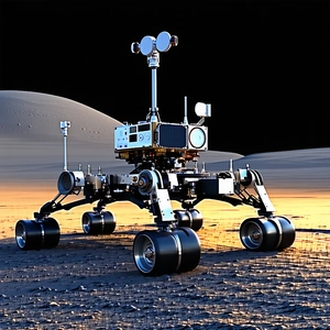 A Robotic Vehicle Is Sitting On A Dirt Surface, Possibly On A Planet