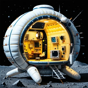 A Futuristic Spacecraft With A Large White Dome On Top