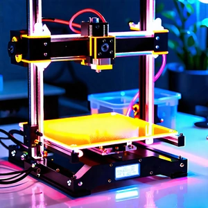 Tech Oil Painting: 3d printer with neon accents