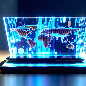 Tech Voxel Art: Tablet With Holographic Display With Blue White