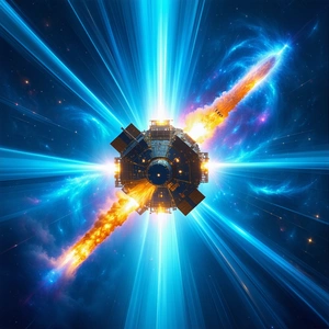 A Spacecraft With A Large, Round, And Brightly Lit Center