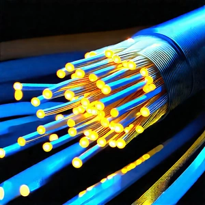 Close-up Of Fiber Optic Cables With Close-up Blue