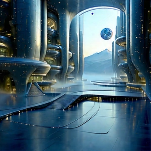 Futuristic Innovation Hub With Futuristic City,