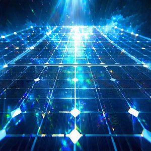 Solar Panel With Holographic Projection With Bright Blue