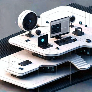 (futuristic:1.21) Tech Startup Office With White Desk