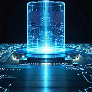 Quantum Computer With Laser Scanning With Large, Blue,