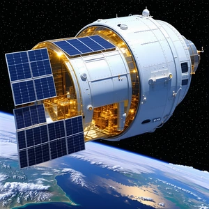 A Spacecraft With A Large Dome On Top, Flying Through The Sky