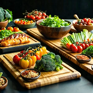 Lifestyle Abstract Design: Farm-to-table Meal Prepared With Vibrant Colors With Table Filled
