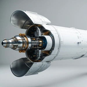 A Large White Rocket Is Shown In A Close-up View