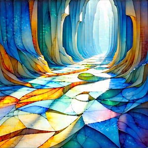 Abstract Watercolor Painting: Tessellation With Refracted Light With Colorful, Artistic