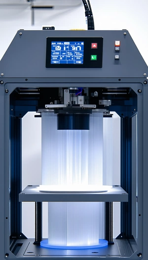 A Large Machine With A Blue Screen, Likely A Computer Or A Printer