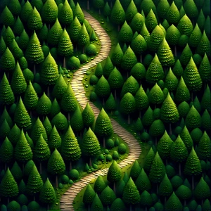 Nature Isometric Design: Path Through Dense Forest With Image, There