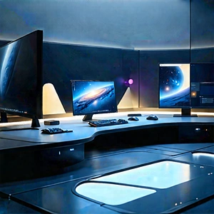 Futuristic Digital Workspace With Image, There
