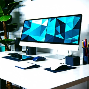 Business Low Poly: Workplace with digital devices on desk