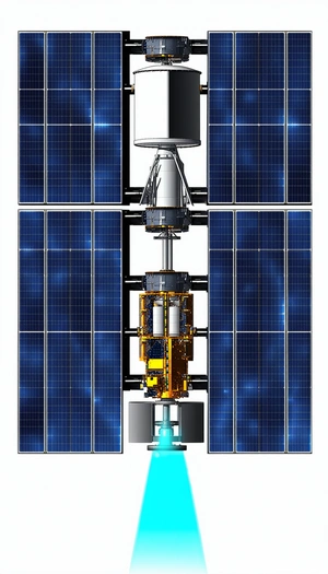 A Spacecraft Is Shown In A Close-up View, With A Solar Panel On The Side