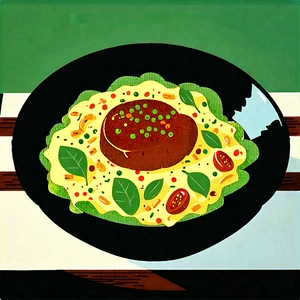 Lifestyle Woodcut Print: Healthy Meal Prepared With Organic Components With Plate Food,
