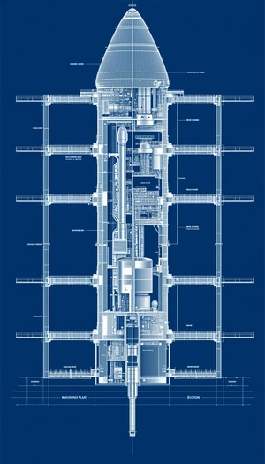 The Image Is A Blueprint Of A Large Building, Possibly A Factory Or A Space Station
