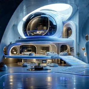 (futuristic:1.49) Smart Home With Large, Modern,