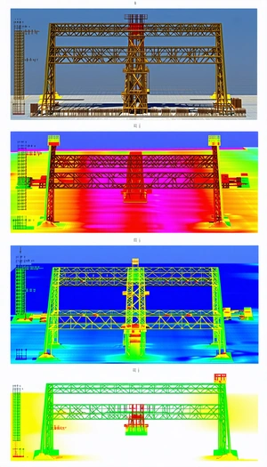 The Image Is A Collection Of Three Different Pictures Of A Large Yellow Bridge