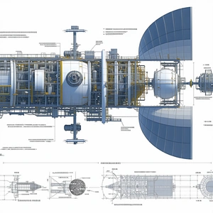 A Large, Detailed Drawing Of A Spacecraft Is Displayed In A Blue And White Color Scheme