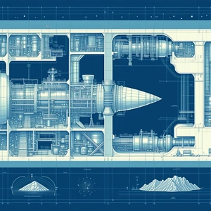 A Blue And White Drawing Of A Space Ship Is Shown