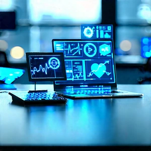 Healthcare Technology In Tech Office With Laptop Computer