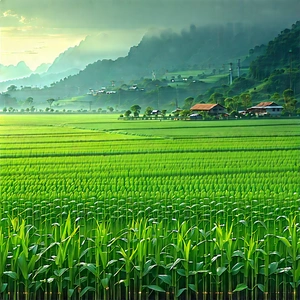Agricultural Technology In Tech Office With Lush Green