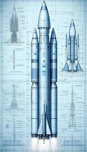 A Blue And White Drawing Of A Rocket Ship Is Displayed