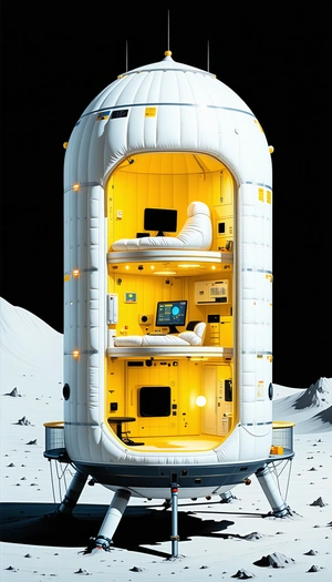 A Futuristic Space Station With A Large, White, And Yellow Dome-shaped Structure