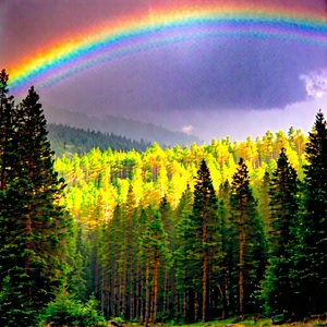 Nature Stock Photography: Rainbow Over Forest Clearing With Rainbow Visible