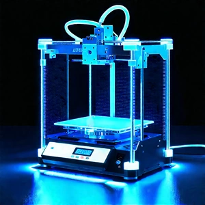 3d Printer With Blue Light (glow:1.2) With Printer Sitting