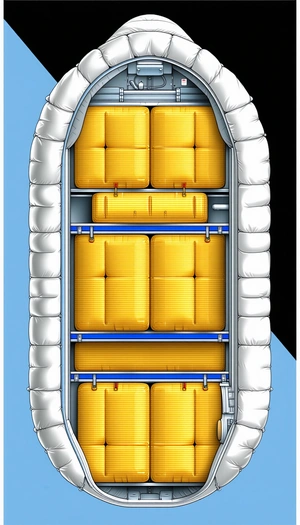 A Large White Boat Is Shown In A Drawing, With A Yellow And Blue Color Scheme