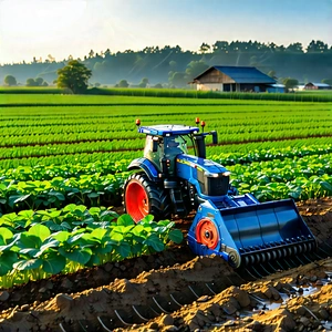 Agricultural Technology In Field Deployment With Blue Tractor