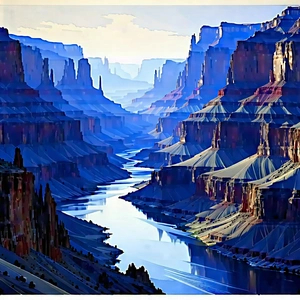 Nature Ink Drawing: Canyon During Blue Hour With Painting Beautiful