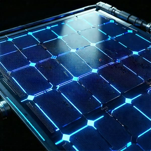 Solar panel with blue light (glow:1.42)